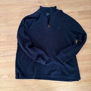 Men's Long Shelve Cotton Ralph Lauren Polo Sweater with Leather Zipper